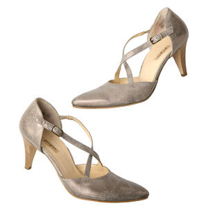 Metallic Silver Cross-Strap Pointed Toe Heels